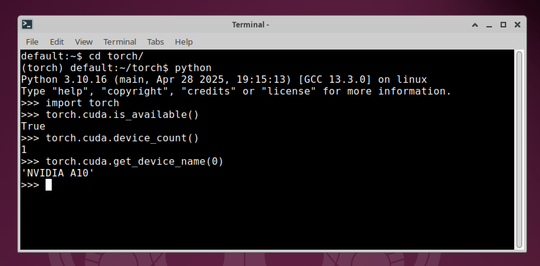 Verify CUDA is available in a Workspace