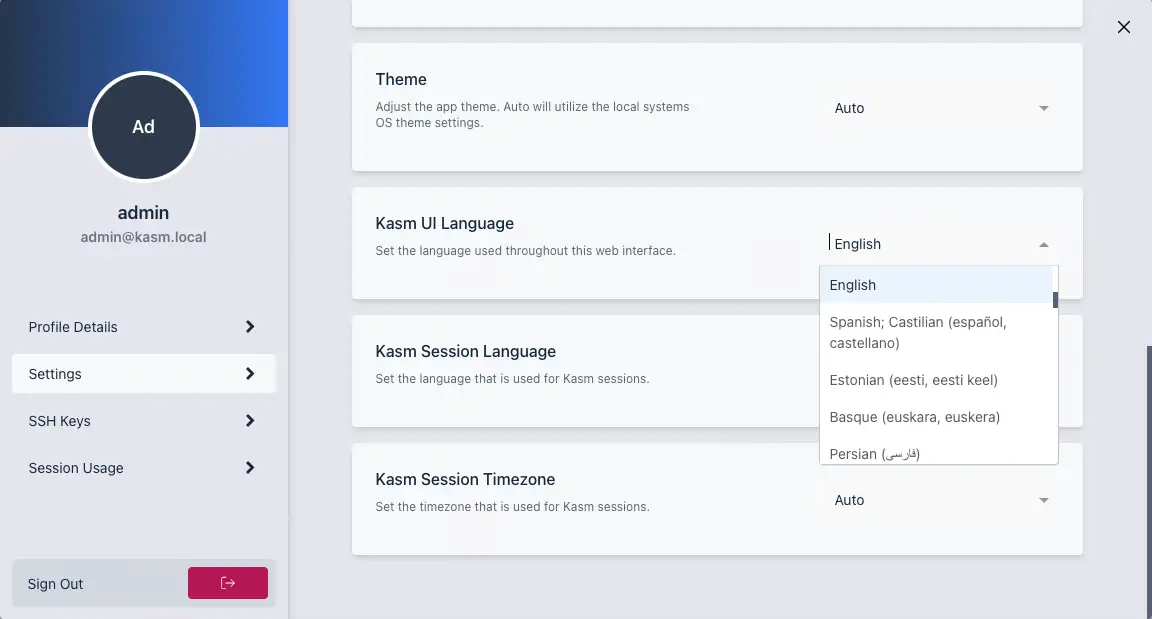 Changing Kasm UI Language