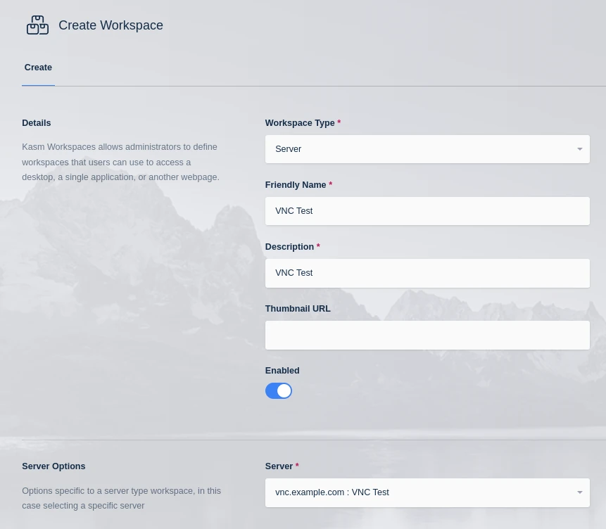 Create VNC Workspace