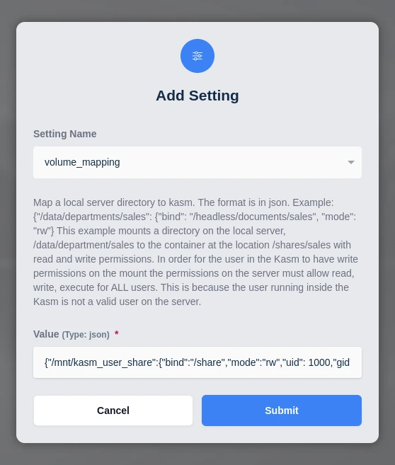 Configuring Volume Mappings as a Group Setting