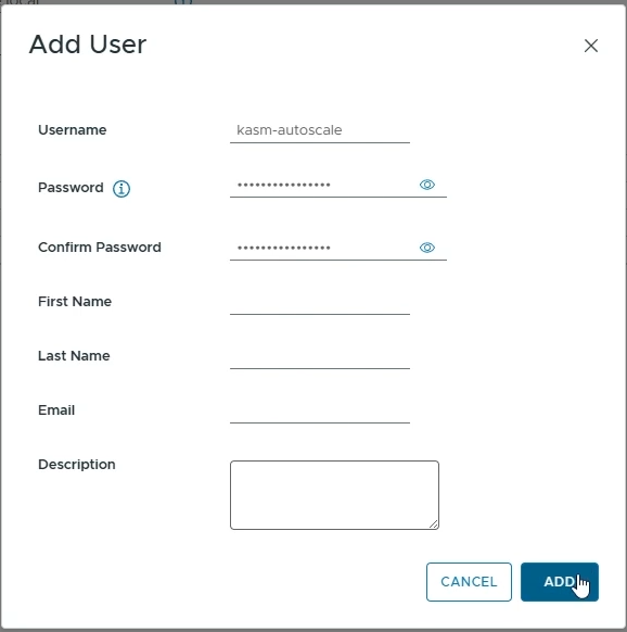Create Kasm AutoScale user in vSphere