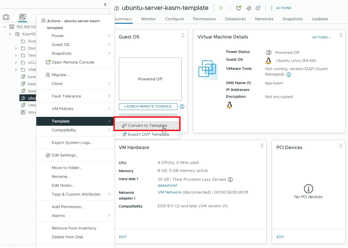 Create a template from your VM