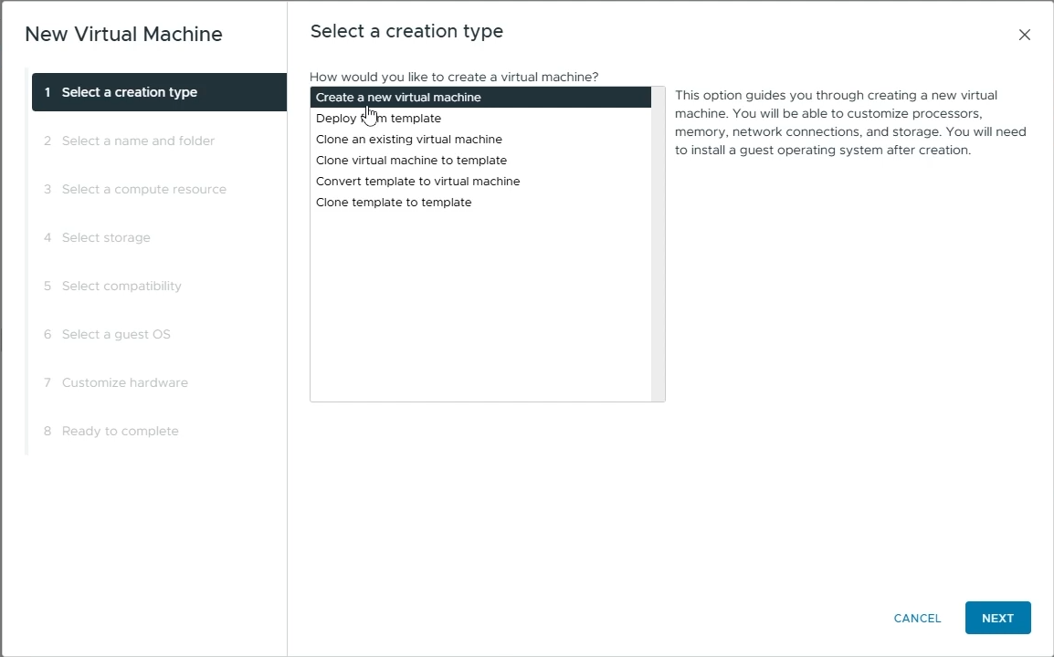 Select "Create a new virtual machine"