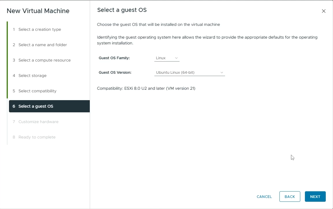 Choose the Guest OS for your VM