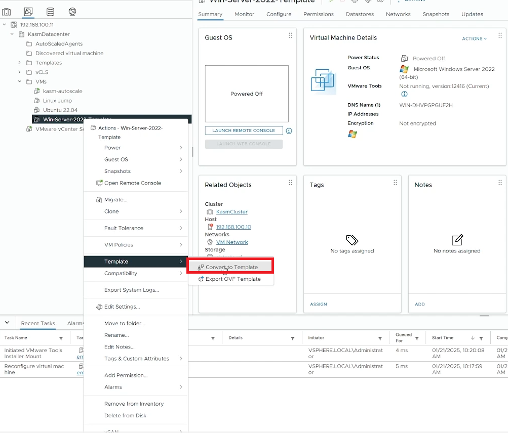 Convert your VM to template