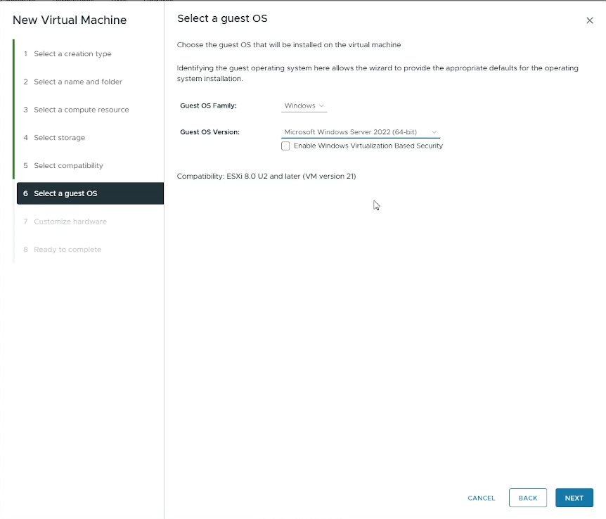 Choose the Guest OS for your VM