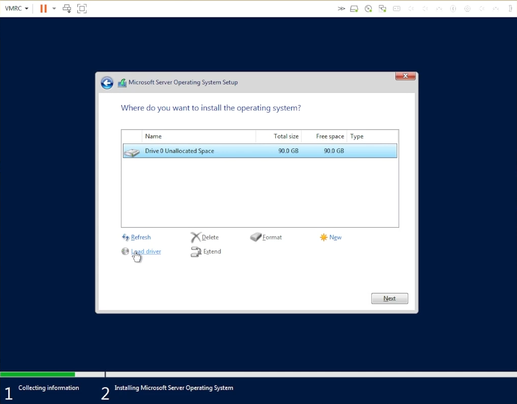 Choose the drive to install Windows