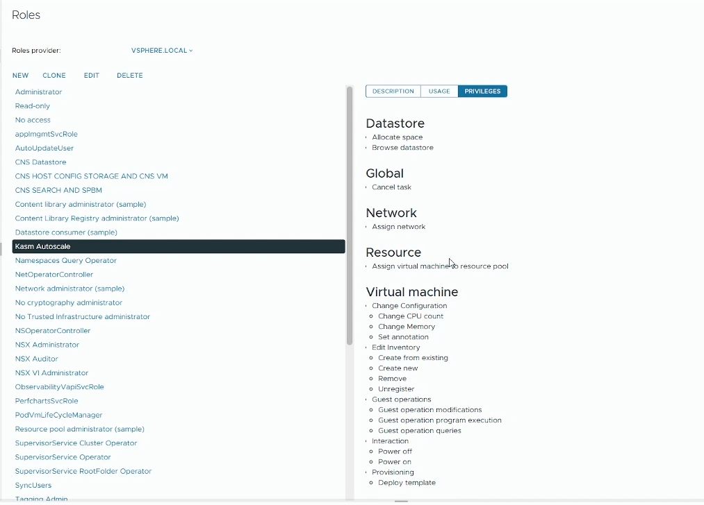 Create Kasm AutoScale role in vSphere