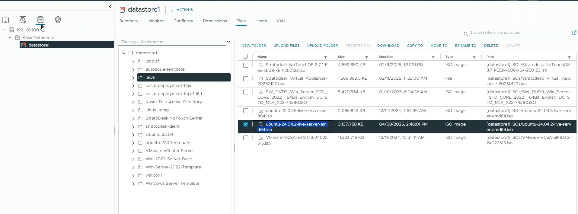 Upload Linux ISO image to your datastore