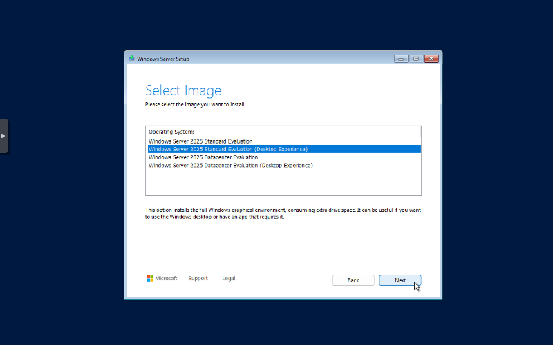 Windows 2025 Image Selection