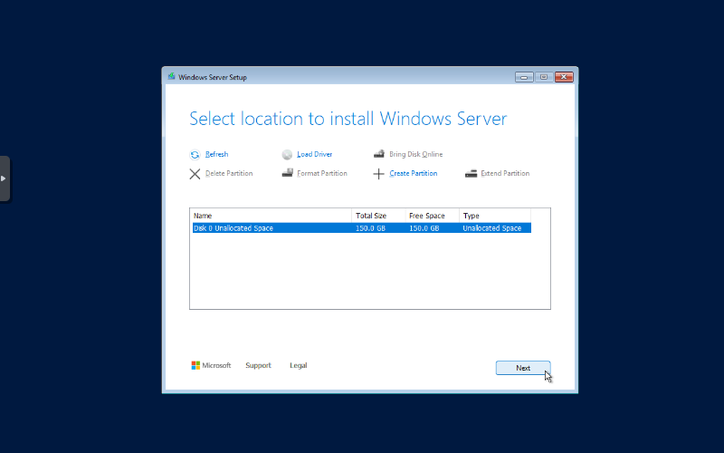 Windows 2025 Location Selection