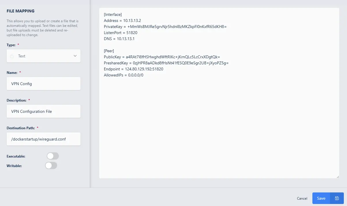 Setting the File Mapping for Wireguard