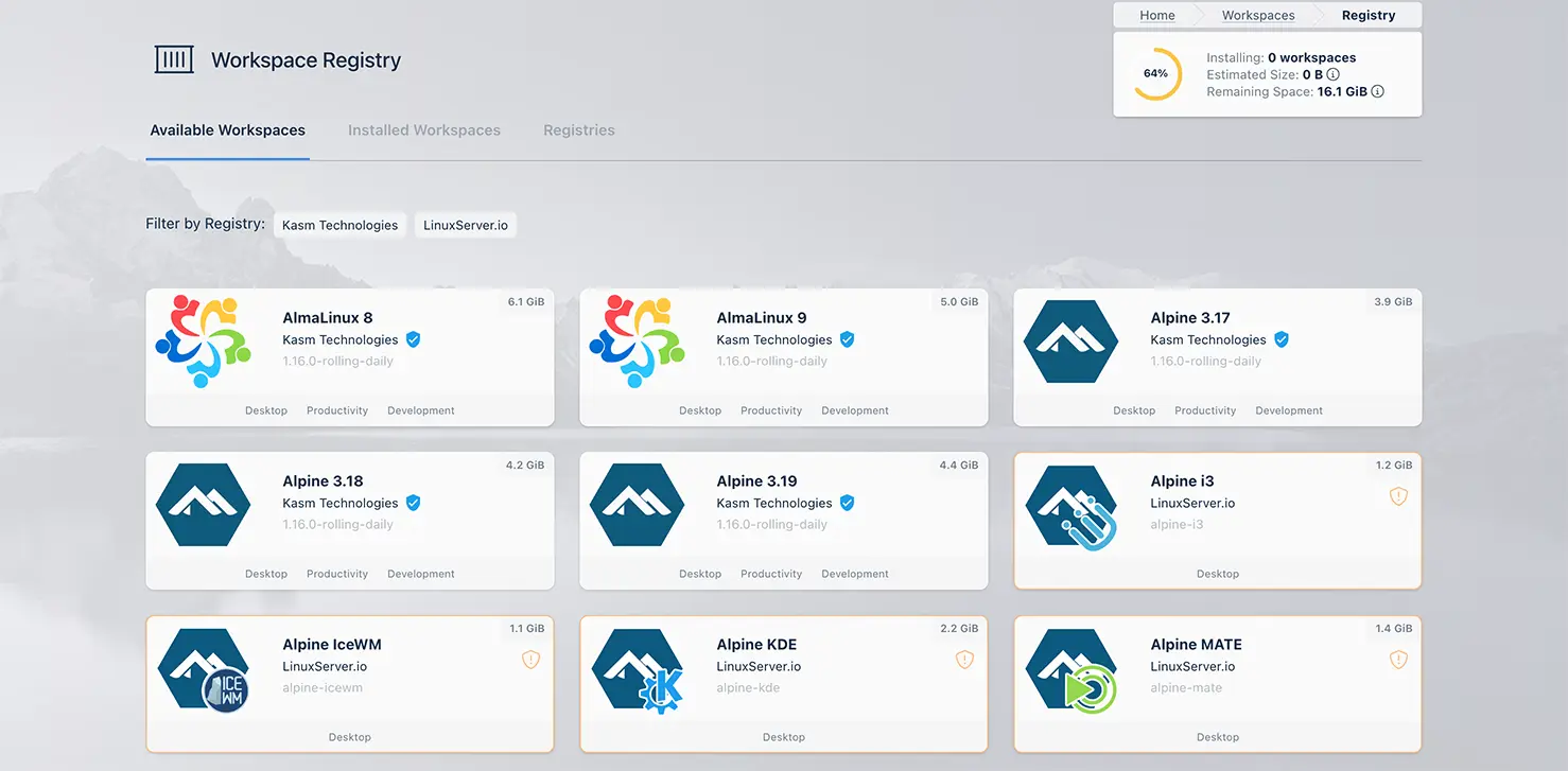 Installing workspaces in Kasm