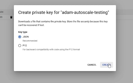 Create Key in GCP