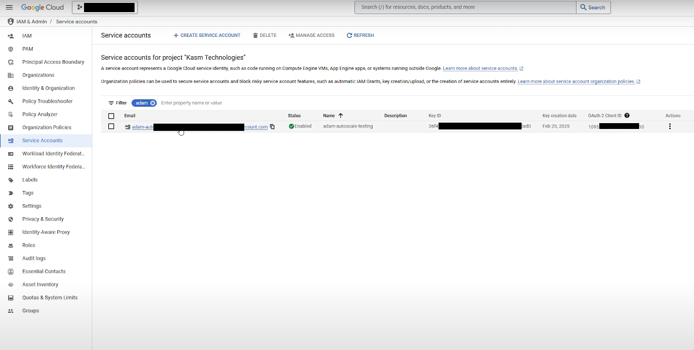 Create Service Account in GCP