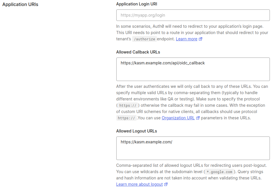 Callback URL and Logout URL