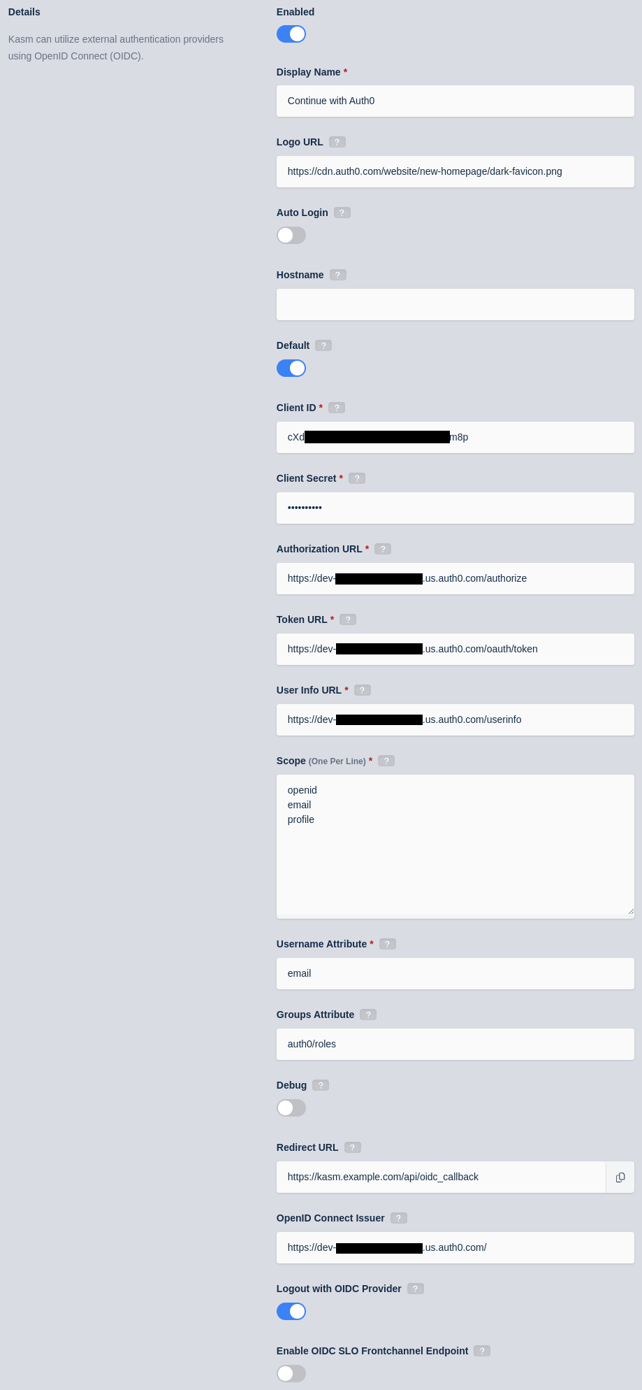 Kasm OIDC Configurations