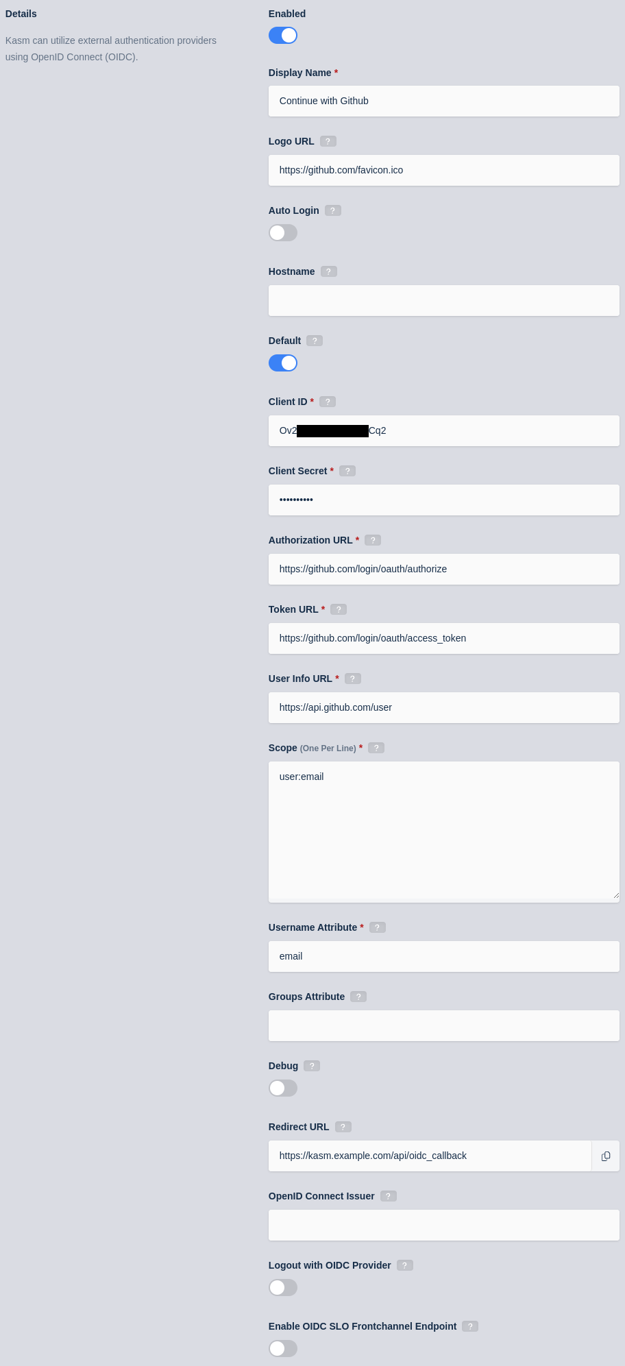 Kasm OIDC Configurations