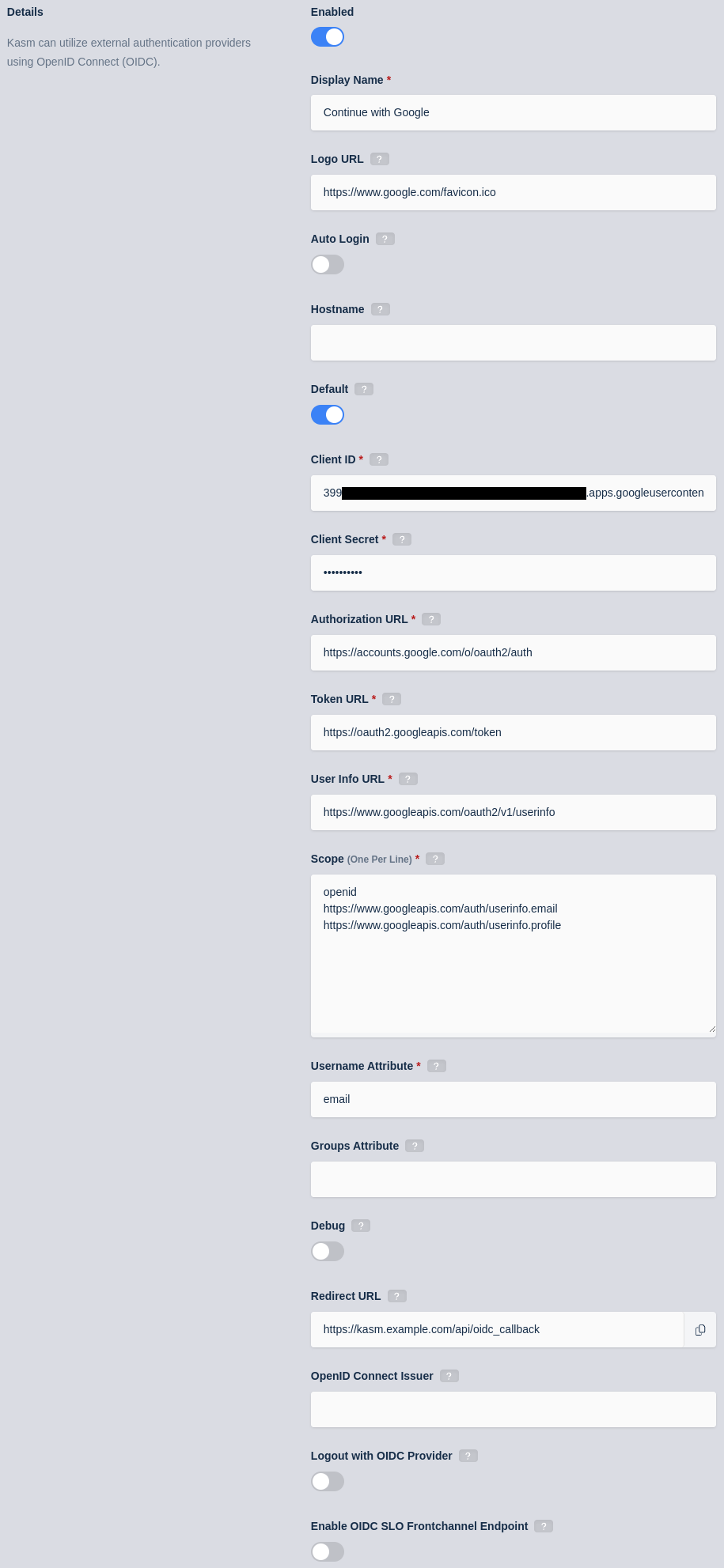 Kasm OIDC Configurations