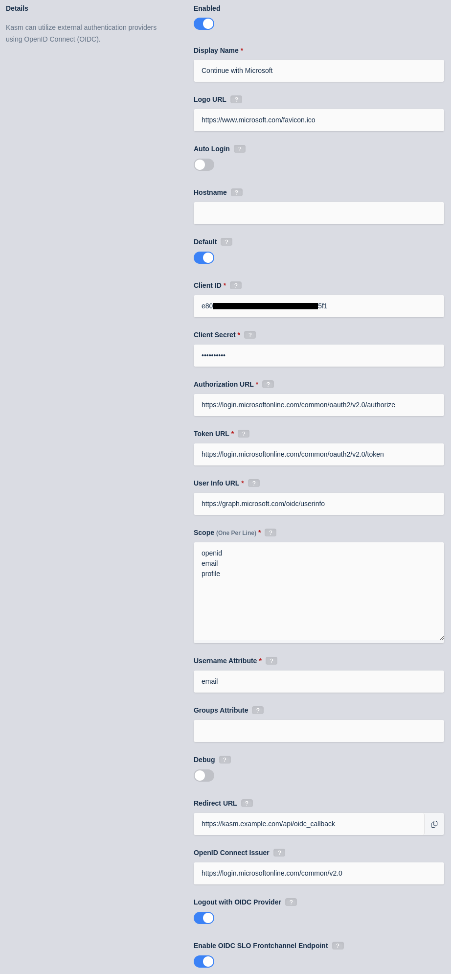 Kasm OIDC Configurations