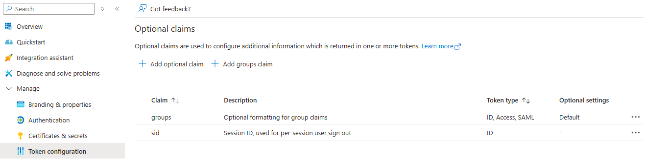 Claims Configured
