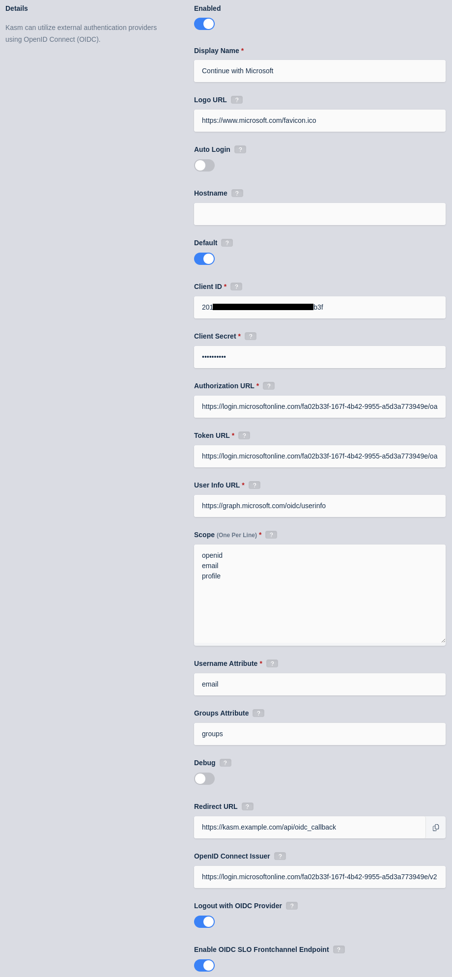 Kasm OIDC Configurations