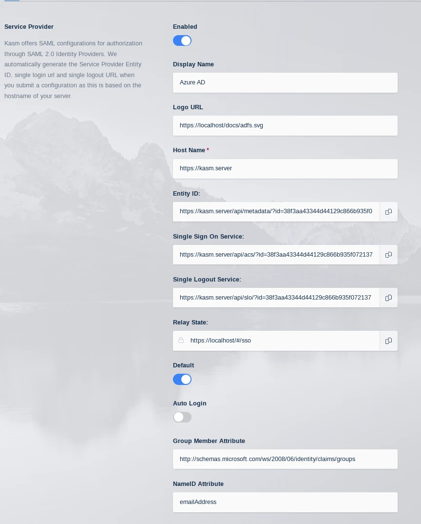 Kasm SAML Configurations