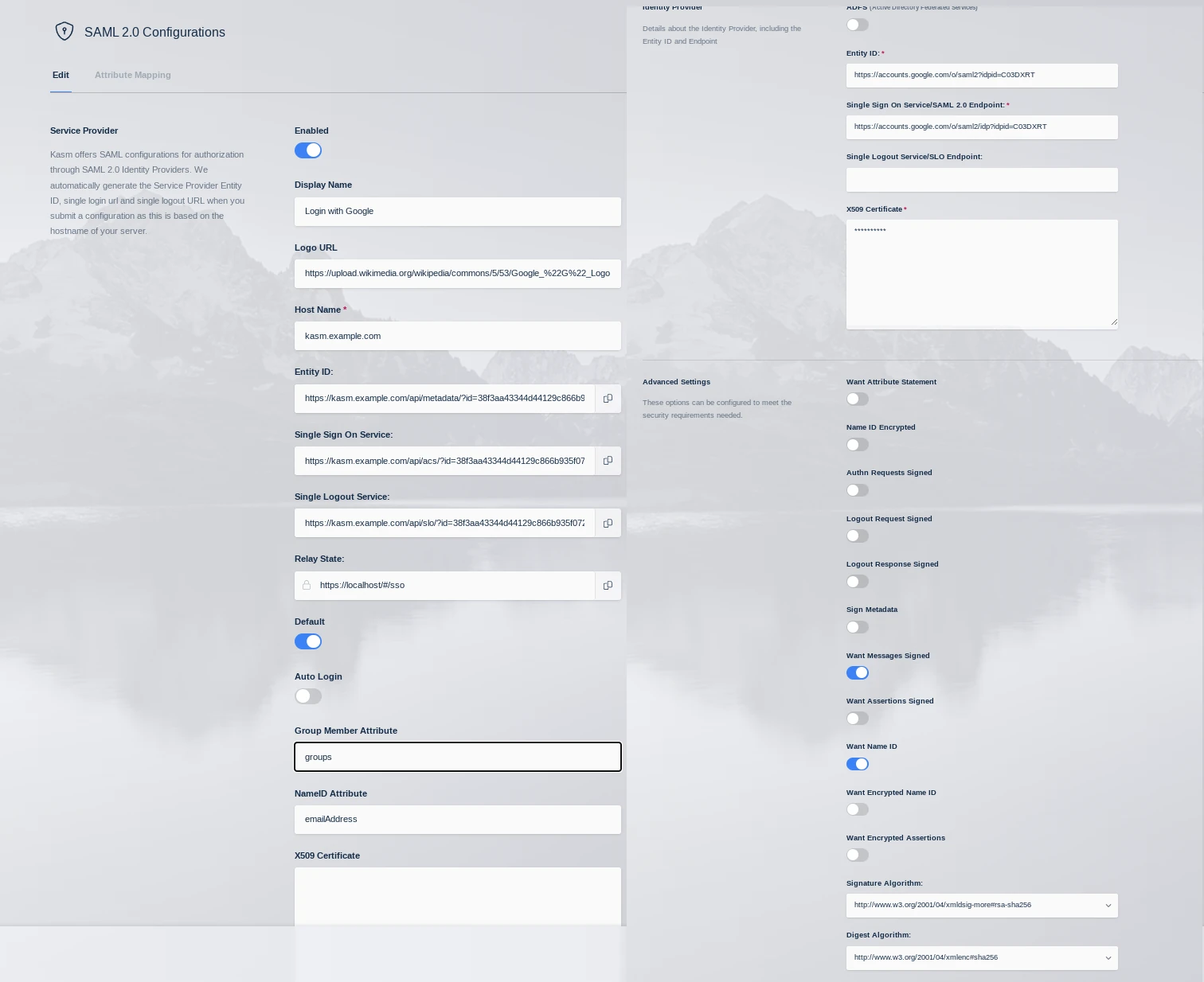 Google SAML Config