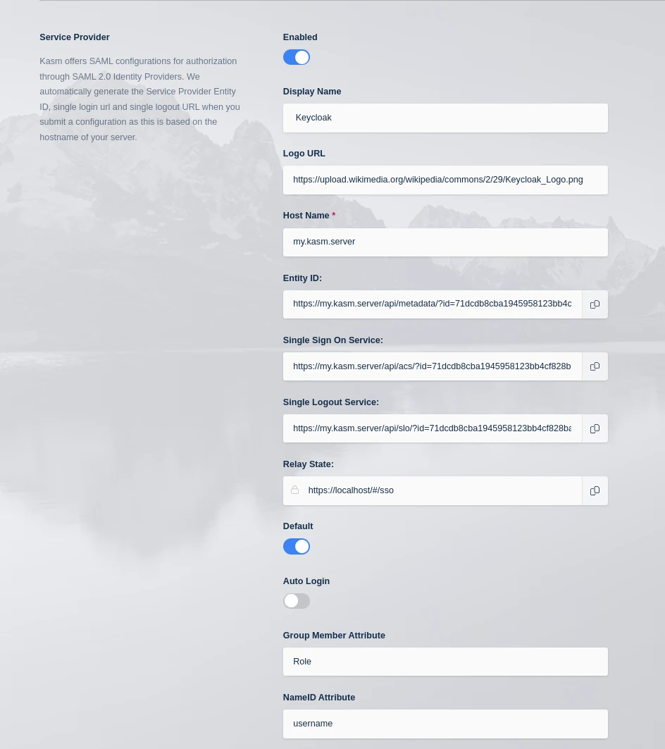Kasm SAML Configurations