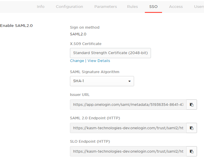 SSO Settings OneLogin