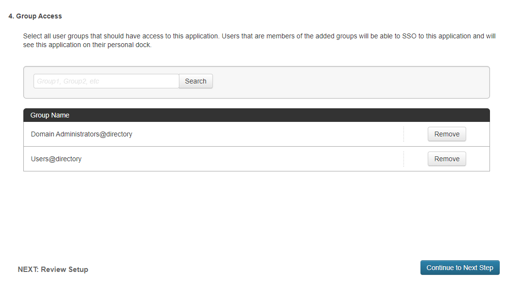 Group Access Selections