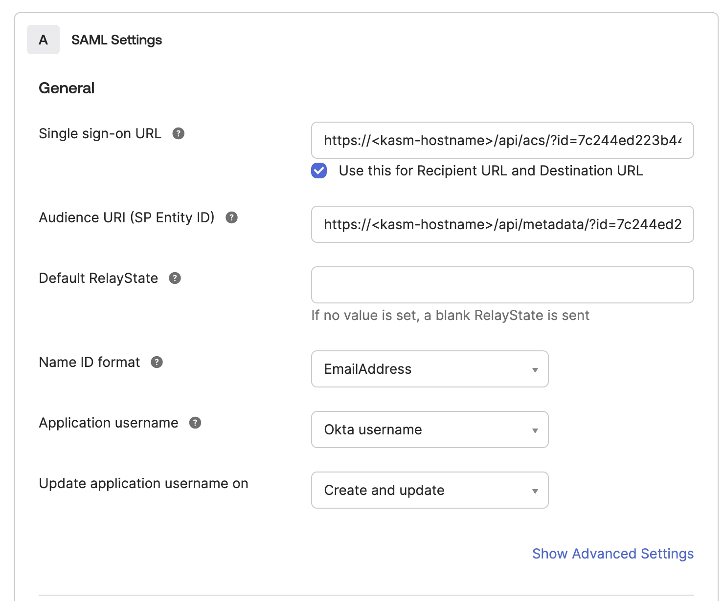 Okta SAML Settings