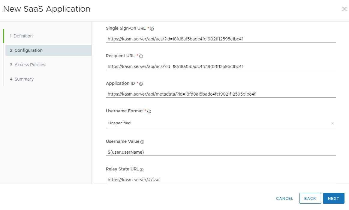 SAML URL Configuration