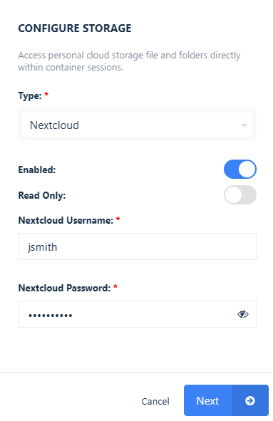 Configure the Nextcloud storage mapping