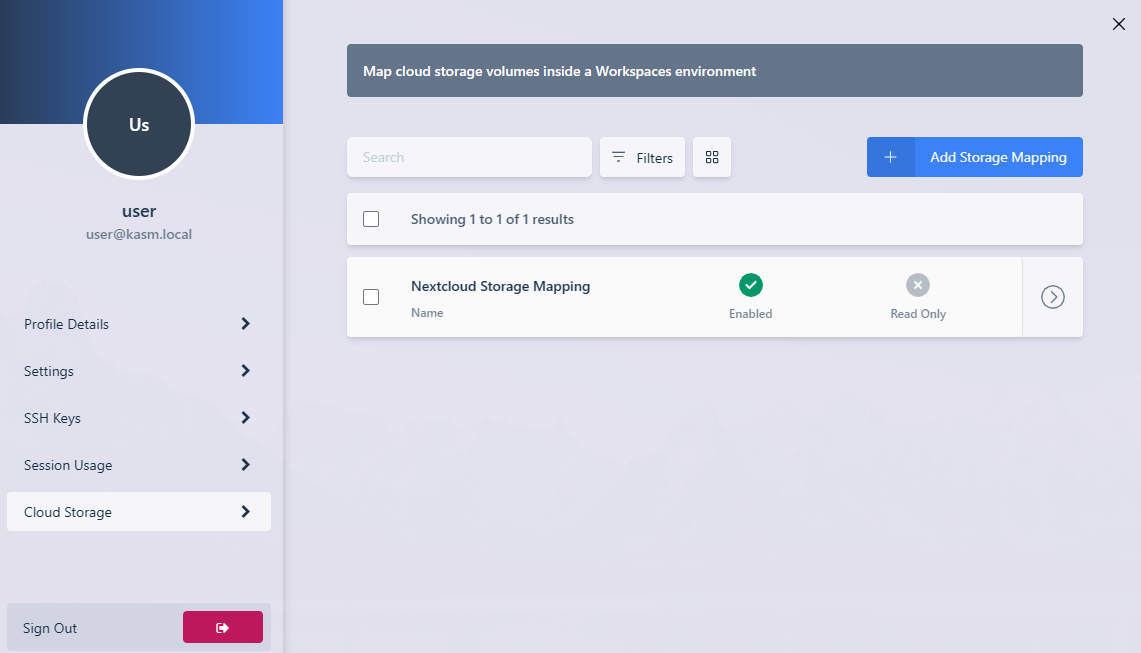 The Nextcloud storage mapping in the profile